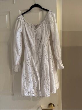 Guess White Eyelet Long Sleeve Mini Dress